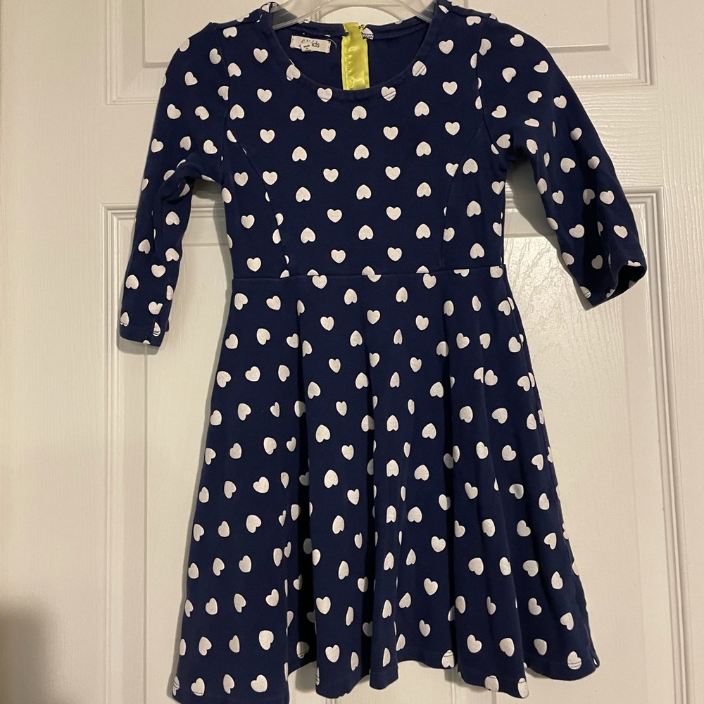 Navy & White Hearts Kids Dress Medium 6/7 Youth